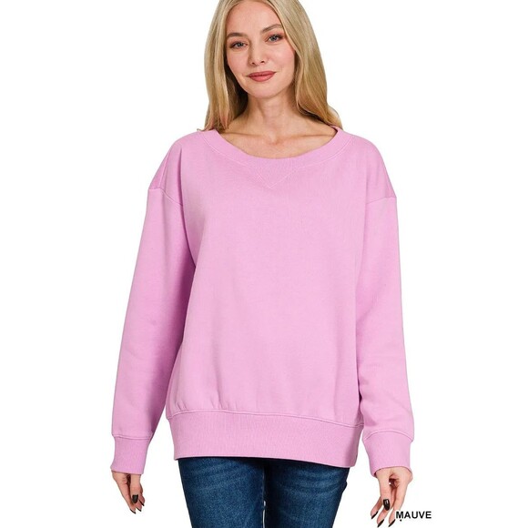Zenana Tops - Zenana Fleece Boat Neck Sweatshirt
